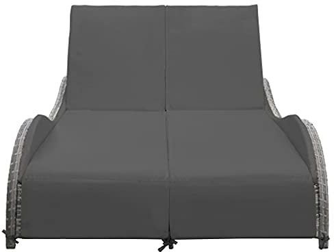 QZZCED Double Sun Lounger,Outdoor Chaise,Wicker Outdoor Furniture,Adjustable Backrest,for Lawn,Backyard,Garden,Park,Poolside,Beach,with Cushion Poly Rattan Anthracite