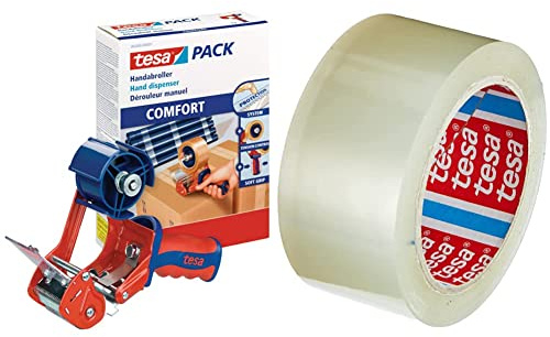 Tesa Dévidoir 6400 pour Adhésifs d'Emballage CONFORT - Dérouleur Manuel qui reçoit des rubans adhésifs d'Emballage & Pack Solid & Strong Ruban Adhésif pour Emballage de Cartons –66 m x 50 mm