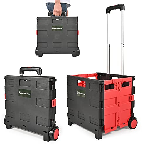 EPROSMIN Folding Shopping Trolley Cart, 35L Capacity, Boot Cart with Wheels and Adjustable Telescopic Aluminium Handle, Collapsible Utility Trolley Box for Shopping, Garden and Camping