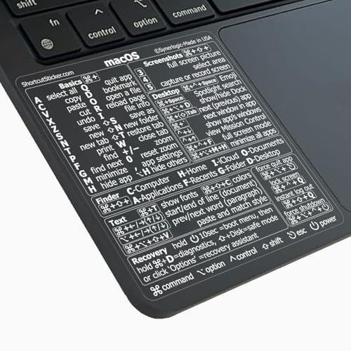 SYNERLOGIC (2 pcs) Mac OS Keyboard Shortcuts Stickers | No-Residue Laminated Vinyl Cheatsheet black case MacBook Keyboard Stickers 83 x 83 mm (Clear/White, 2 pcs)