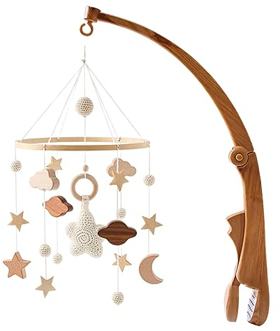 Hochet pour lit de bébé Cloche à vent pour nouveau-né Mobile Bebe Musical bois pour chambre de bébé étoile Mobile Bébé lit décoratif Jouet pour Fille Et Garçon, Décoration De Maison