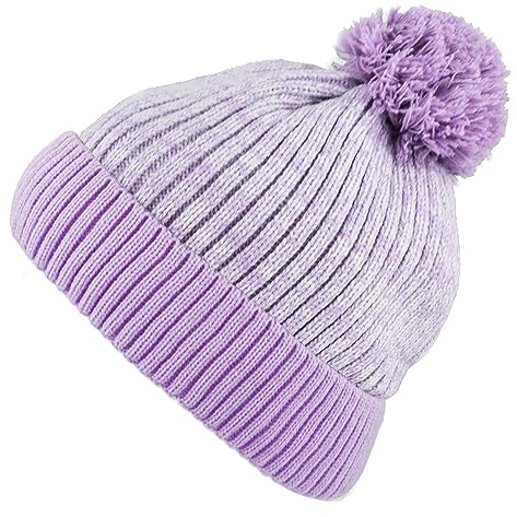 Kids Knit Daily Pom Beanie Hat with Thick Fleece Lining for Boys and Girls Versatile Winter Warm Cozy Skull Hats for Children (Lilac)