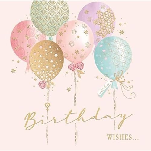 Piccadilly Greetings Modern Luxury Birthday Card, Pastel balloons - 160 mm sq