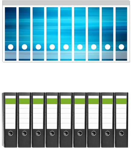 Wallario 9 Stück breite Ordner inkl. Klebeetiketten mit Motiv Blau und schwarz gestreift - Abstraktes Streifenmuster - Set mit Rückenschildern/Ordnerrücken Stickern