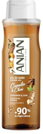 ANIAN - Gel de Baño Canela y Chai, 750 ml, con Extracto de Sándalo, Aroma Cálido y Acogedor, para Todo Tipo de Piel, +90% Ingredientes de Origen Natural, Apto para Veganos