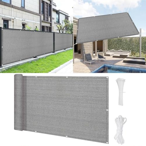 Balkon Sichtschutz mit Ösen 95 x 700 cm 100% Privatsphäre Balkonumrandung Balkonverkleidung mit Ösen Kabelbinder Und Kordel Sichtschutz für Balkon Terrasse, Hellgrau