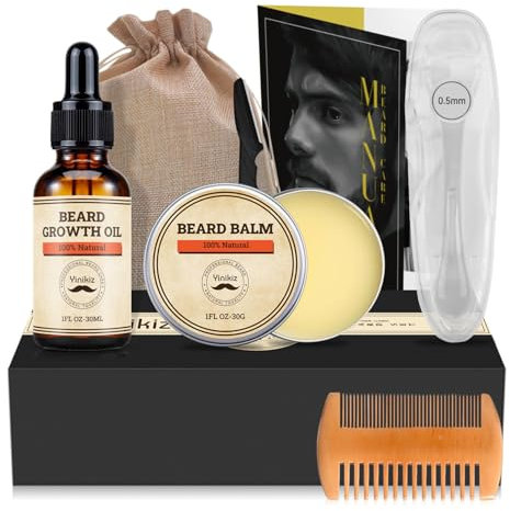 Beard Grooming Kit for Men, Fathers Gifts for Dad Men Him Husband Boyfriend, with Beard Shampoo Wash, Oil, Balm, Comb, trimmer and Roller, Gifts for Men, Beard Growth Kit, Beard Care Kit for Men