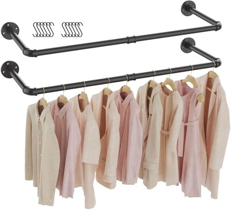GUOHNHE Perchero de Pared Industrial, 97cm Estante de la Ropa del Tubo, Juego de 2, Barra Vintage de Desmontable, Adecuado para Dormitorio, Baño, Negro, SG97B-2