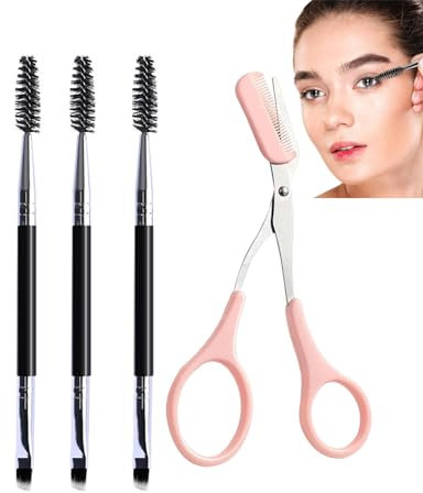 MYGLOAR Ensemble de 4 pinceaux et ciseaux à sourcils, brosse à cils, brosse à sourcils, ciseaux à sourcils, peigne à cils, peigne à sourcils pour couper les sourcils et les cils, outils de maquillage
