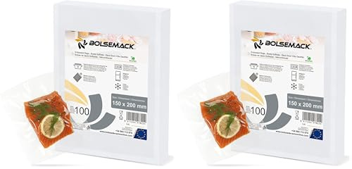 Bolsa gofrada envasado al vacio 150x200 mm. (15x20 cm.) 100 Unidades. Para todo tipo de envasadoras al vacío | Sin BPA ni ftalatos | Bolsas de vacío para alimentos | Aptas para cocción sous vide