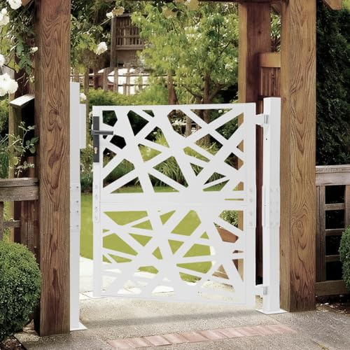 Cancello da giardino in metallo, porta da giardino in acciaio, chiudibile a chiave, cancello del cortile e cancello d'ingresso per giardino, terrazza e vialetto con design a motivo geometrico forato