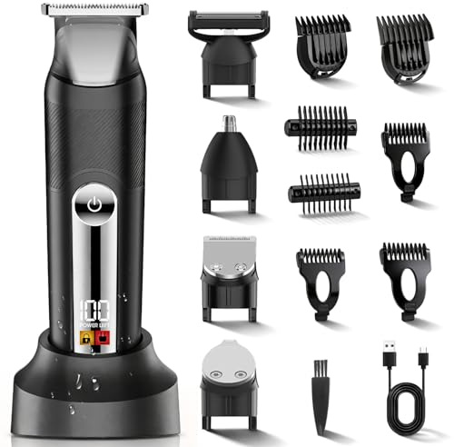 Misuke Manscape Body Hair Trimmer for Men,Cordless Beard Trimmer Adjustable | Painless Electric Razor & Shaver for Men,Mens Grooming Kit for Beard Nose Ear Body Legs Pubic,IPX6 Waterproof,Charging Dock