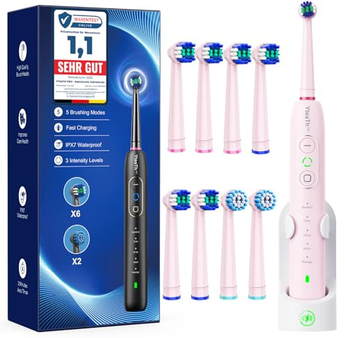 Cepillos de dientes eléctricos giratorios para adultos y niños con 8 cabezales (2 tipos), 3 intensidades, 5 modos, cepillo eléctrico con base de carga de pared, temporizador de 2 minutos