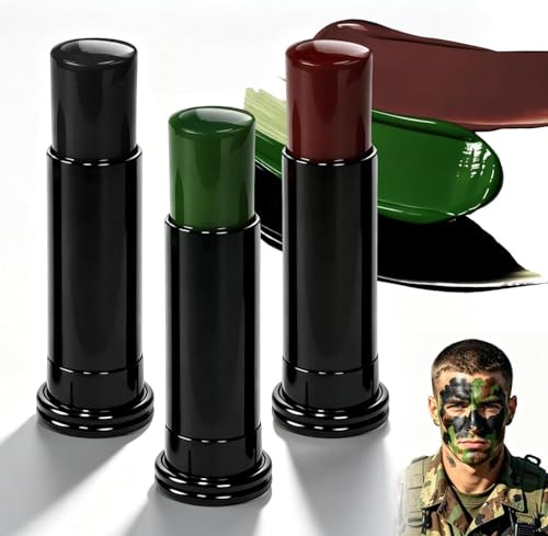 3 Pezzi Pittura Per Il Viso Mimetica, Camouflage Face Paint Sticks, Bastoncini Di Pittura Per Il Viso Mimetici, Pittura Del Viso E Del Corpo, Trucco Militare Mimetico (Nero, Marrone, Verde)