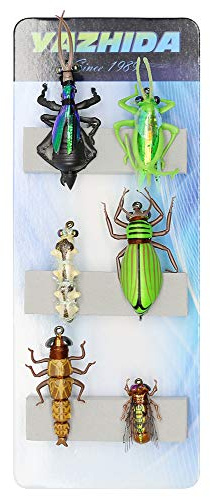 Premium Realistic Flies Terrestrials Selection Cricket Grasshopper Beetle Bumble Wasp Ladybug Fly Fishing Dry Wet Set for Trout Salmon (BugPro Set of 6 Flies)