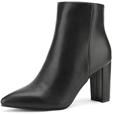 DREAM PAIRS Women's Chunky Heel Ankle Booties Pointed Toe Short Boots,Size 8,Black/Pu,SIANNA-1