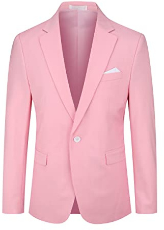 YOUTHUP Blazer Homme Slim Fit Un Bouton Veston Blazer Casual Couleur Unie Veste Mariage Business Soirée, Rose, M