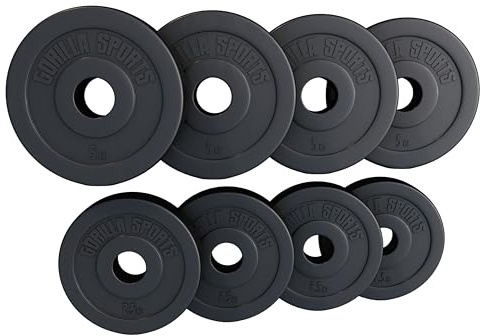 GORILLA SPORTS® Disques de Poids - Olympiques, Individuel/Ensemble, 1,25kg, 2,5kg, 5kg, 10kg, 15kg, 30kg Poids, Ø 50mm - Disques d'Haltères, Ensemble de Plaques, Musculation, Fitness, Haltérophilie