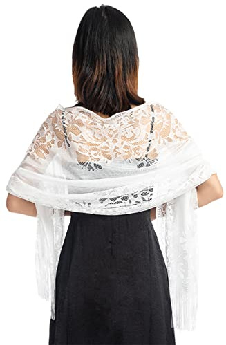 FAIRYGATE Infinity Scarf Kimono with Tassel Lightweight Loose Fit Soft and Comfortable Material Wrinkle Resistant Size Gift for Womens White A0609