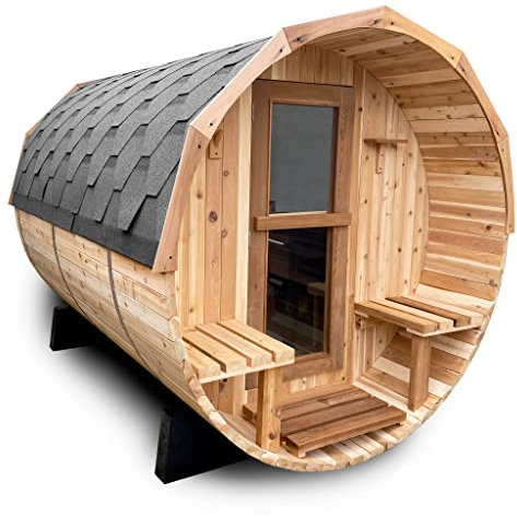 KeiCo Wellness 4 Person Canadian Hemlock Barrel Steam Sauna with 6kw Harvia Vega Hater & Accessories