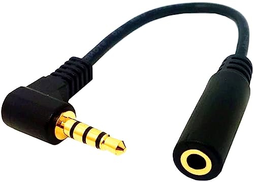SHANFEILU Cable de Audio estéreo TRRS de 4 Polos 3,5 mm ángulo Recto de 90 Grados Macho a Hembra Cable Auxiliar Audio estéreo extensión de Auriculares con micrófono 12 Pulgadas