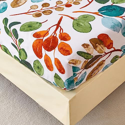 Spannbettlaken 160x200 cm - Bunte Frühling Blumenmuster - Spannbettuch Bis 30 cm Matratzenhöhe - Bettlaken Weiche Polyester-Mikrofaser Grün