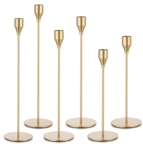Candeldo Gold Taper Candle Holder: Set of 6 Candlestick Holders Wedding Decorations Metal Candle Holders Candle Sticks Holder Christmas Table Decoration