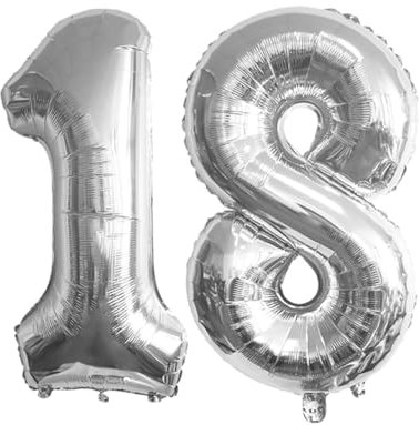 Guoguonb 40 Zoll Zahl 18. Geburtstag Deko Riesen Aufblasbar Helium Folienballon Nummer 18 Luftballons Personalisiertes Design Ballon für Gedenktag Geburtstag Dekoration (Silber)
