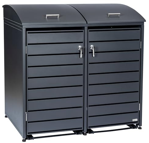 Zelsius Mülltonnenbox 2er Mülltonne mit abgerundetem Deckel | 120-240 Liter | Anthrazit RAL7016 | inkl. Erweiterungsmöglichkeiten | Mülltonnenhäusschen, Mülleimerboxen, 2 Tonnen, Aufbewahrungsbox