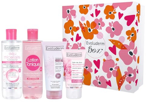EVOLUDERM – Coffret Cadeau Femme - Soins Visage - Peaux Sensibles - 4 Produits (Roséa)