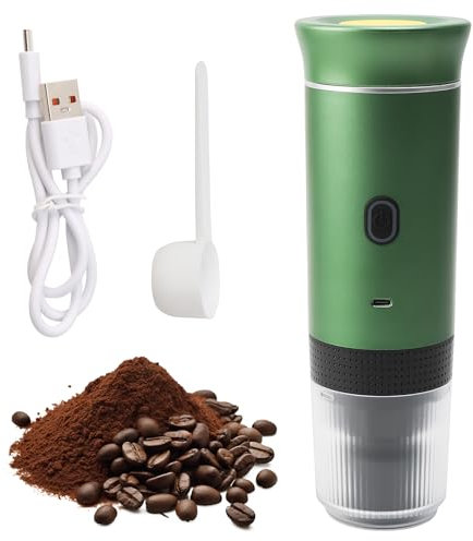 LASIEYO Macchina da caffè portatile a batteria, 12 V Caffettiera Elettrica per auto portatile, compatibile con capsule NS e caffè macinato per campeggio, auto, viaggio, verde (Verde)