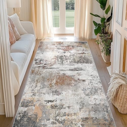 Teppich Läufer Flur 80x150cm - Küchenläufer Waschbare Teppichläufer - Abstrakte Design Teppiche - Rutschfest Moderner Kurzflor Teppich für Korridor, Esszimmer, Wohnzimmer, Schlafzimmer - Rost