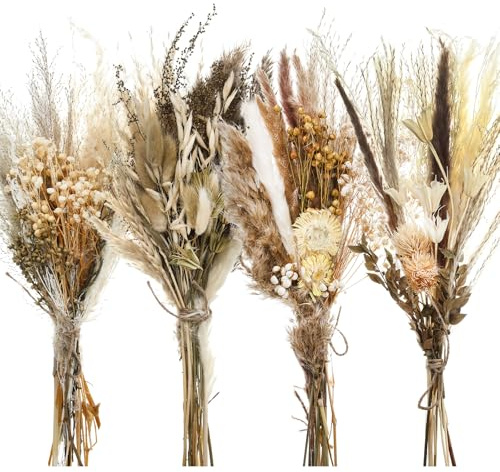 Layhit 4 Pack Large Size Boho Dried Flower Bouquet 15-17 Inch Wedding Handmade Dry Flowers for Vase Crafts DIY Photo Boutonniere for Men Floral Plant for Bridesmaid Gift Birthday Decor(Classic)
