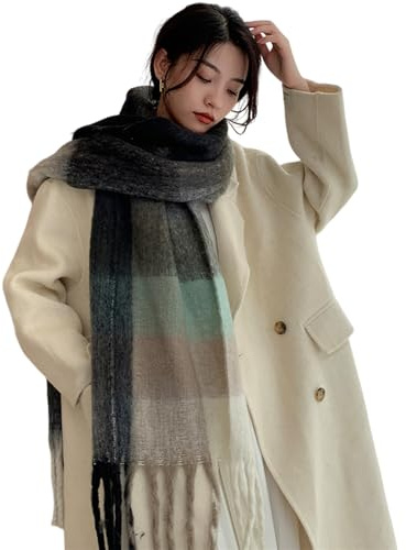 YloveM halsduk mjuk dam vinter, lång tjock mjuk halsduk, tartan julhalsduk XXL, Svart 34, 245cm × 38cm