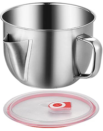Stainless Steel Oil Separator with Lid - Oil Strainer Pot Grease Can | Kitchen Gravy Strainer and Fat Separator | Can for Cooking Beef, Chicken | Grease Removal Tool for Meat Juices and Noodle Bowls