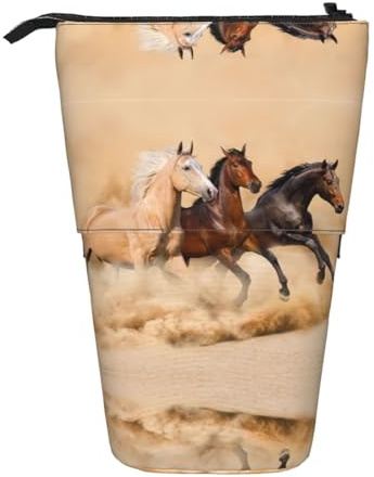 EZDLOWVBA Trousse télescopique avec trois chevaux qui courent pour garçons et filles, avec support, fermeture éclair, trousse télescopique, étudiants et bureau, collège