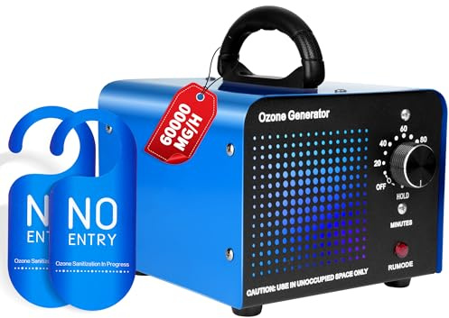 Generador de Ozono 60000 mg/h Ozono Hogar Purificador de Aire Profesional O3 Maquina Ozonoe para Coche Garajes Ozonizador de Aire Ionizador Neutralizador de olores de Tabaco y Mascotas, hasta 400㎡