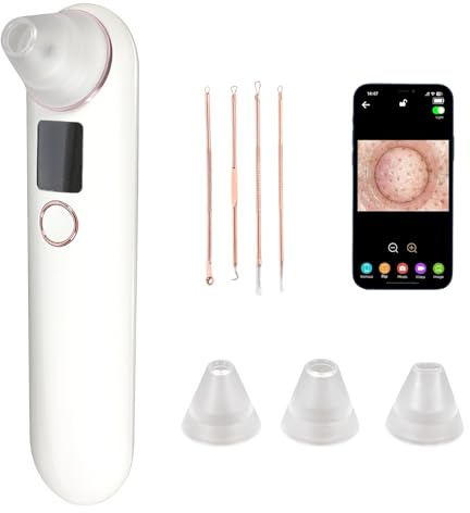 Limpiador de poros y espinillas, con cámara HD 1080p, 3 modos, aspiradora de vacío para limpieza facial, tratamiento del acné, para el cuidado de la piel, para mujeres y hombres, color blanco