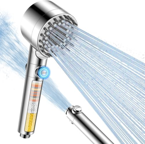 FEELSO Duschkopf mit 15-Schichte Filter, 4 Strahlarten Hochdruck Wassersparender Duschbrause mit stoppfunktion, Handbrause mit Anti-Verstopfungsdüsen für Entfernen vom Rest-Chlor, harten Wasser