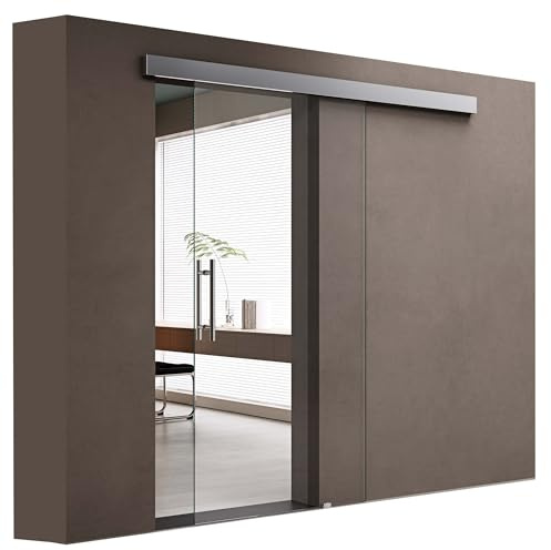 doporro Porta Scorrevole in Vetro 90x205cm, Porte Scorrevoli in Vetro Trasparente con Maniglia Per Asta per Bagno Cucina Studio Ufficio, Amalfi TS20-900 KMG