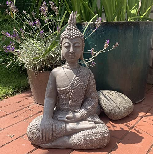 K&L Wall Art Große Buddhastatue Beton Grau Kunststein Buddha Feng Shui Deko Figur Garten Statue (45 cm Höhe, grau)