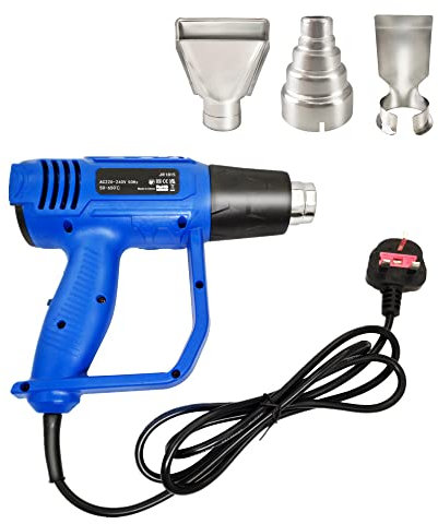 2000W Electric Hot Air Gun Kit,2 Temperature Mode (300/600°C),Dual Air Flow (300L/500L/min),Suitable for Burn & Strip Paint, Resin, Varnish & Glues, Thawing & Heat Shrink Tubing