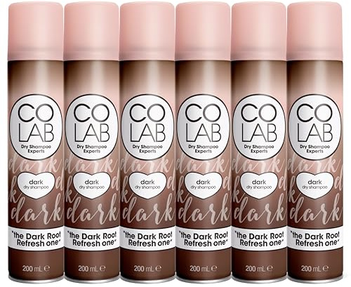 COLAB Dark Dry Shampoo, Pack of 6, 200ml, Dry Shampoo for Brunette or Dark Hair