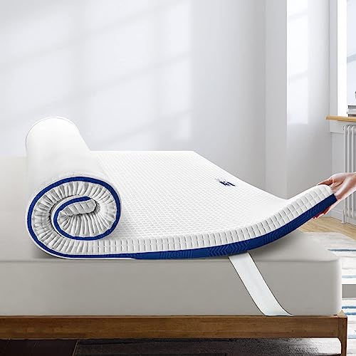 Bedstory Topper Enkelsäng 80 x 190 cm 7 cm hög, korrigerande madrass i minnesskum med gel, madrassöverdrag med 4 elastiska hörn, avtagbar och tvättbar