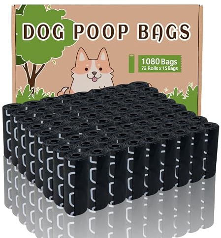 AiTodos® 1080 pièces Sac a Crottes Chien, Noir, Sacs Ramasse-Crottes pour Chiens, Sac Caca Chien - 31 x 23CM, Polyéthylène-Matériau, Portable, Sac a Crotte (72 Rouleaux, 15 par Rouleau)