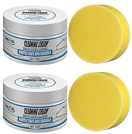 Jue-Fish Cleaning Cream 2023 New Multi-Functional White Shoes Cleaner Multi Functional Cleaning and Stain Removal Cream White Shoe Cleaning Cream with Sponge (2PCS)