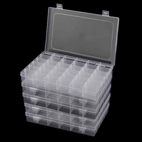 CHEUKYIU 5 STK 36 Fächer Aufbewahrungsbox Skleinteilebox Transparent Skleinteilebox Kleinteilebox mit Deckel Kunststoff Verstellbare Sortierboxen für Schmuck Perlen Ohrring DIY Handwerk