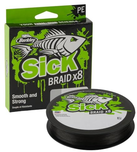 Berkley Sick Braid – 8-Fach geflochtene Angelschnur, Angelschnüre 300 m zum Süßwasser- oder Salzwasser-Meeresangeln weiß oder schwarz (schwarz, 0,29mm - 26,4kg)