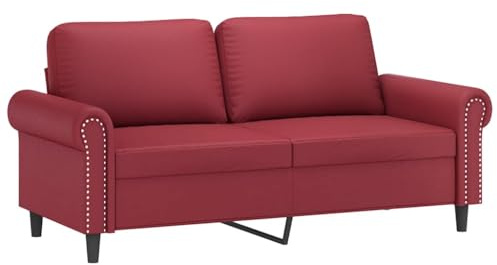 vidaXL Sofá de 2 Plazas, Sofá con Respaldo Reposabrazos, Sofá de Descanso Televisión, Asiento Tapizado para Salón, Cuero Sintético Rojo Tinto