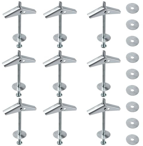 Lyeteung 9 Set 3/16 '' Tasselli a Levetta, Tasselli a Molla, Kit di Viti per Cartongesso e Bulloni a Levetta a Molla ad Alette, con Rondelle, per Cartongesso, Pareti